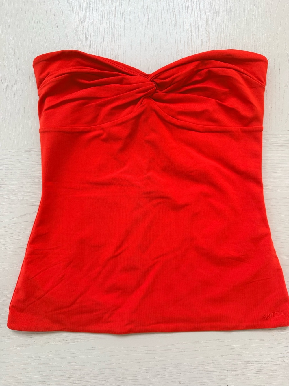 Aritzia Strapless Twist Front Orange Top